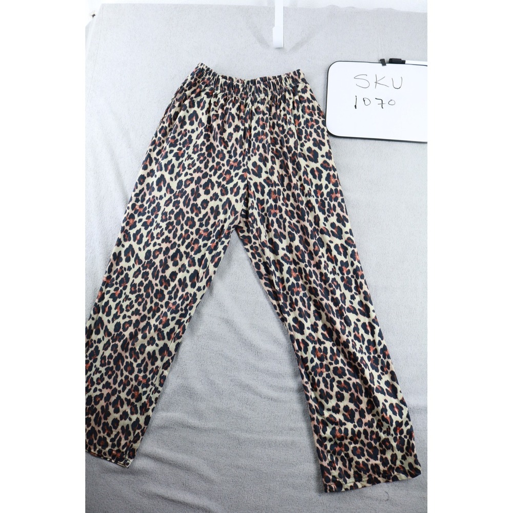 EKOUAER Pajama Pants Women M Tan Leopard Animal Print Elastic Waist Lounge Sleep